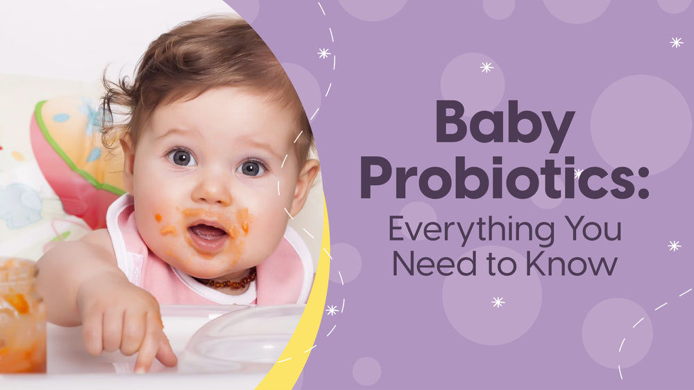 Messy faced 6 month old baby with baby food on thier face looking out with right extended. 