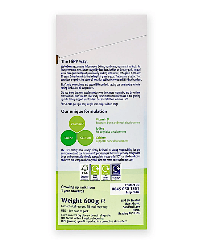 HiPP UK Stage 3 - Organic Combiotic Toddler Formula - Growing Up Milk (600g) Organic Formula
